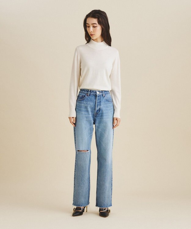GRACE CONTINENTAL クラッシュデニムパンツ ブルー