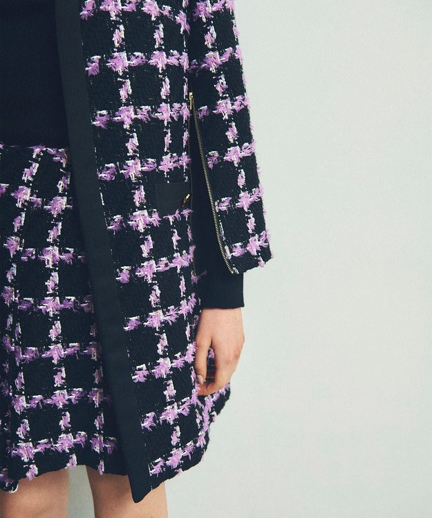 GRACE CONTINENTAL フェザーチェックツイードコート パープル