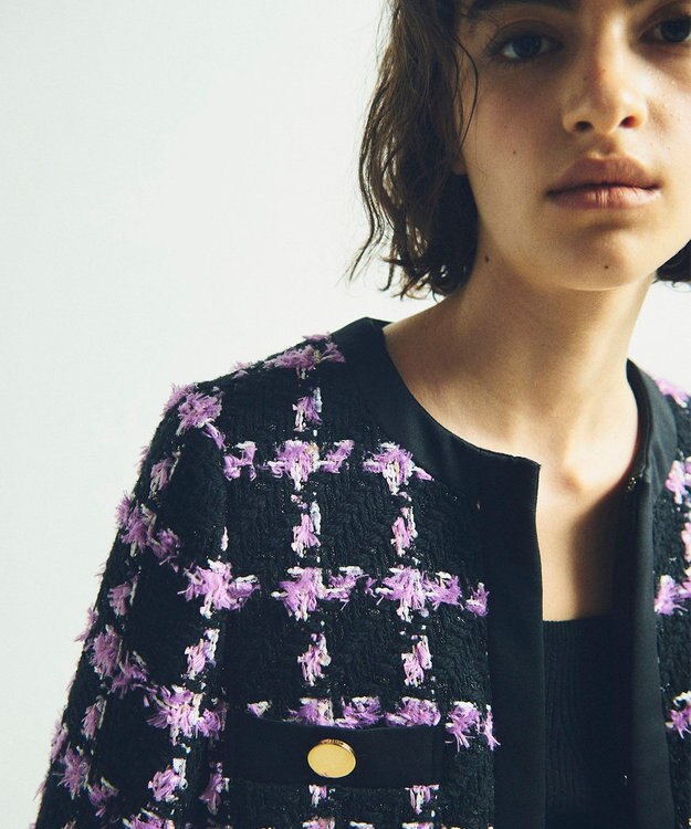 GRACE CONTINENTAL フェザーチェックツイードコート パープル