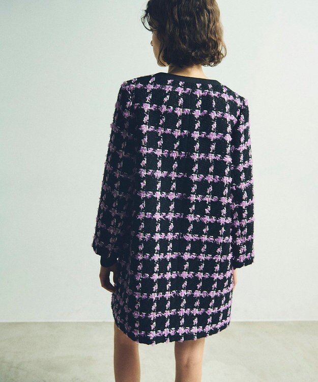 GRACE CONTINENTAL フェザーチェックツイードコート パープル