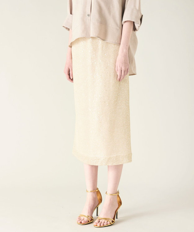 GRACE CONTINENTAL メッシュスパンコールタイトスカート ゴールド
