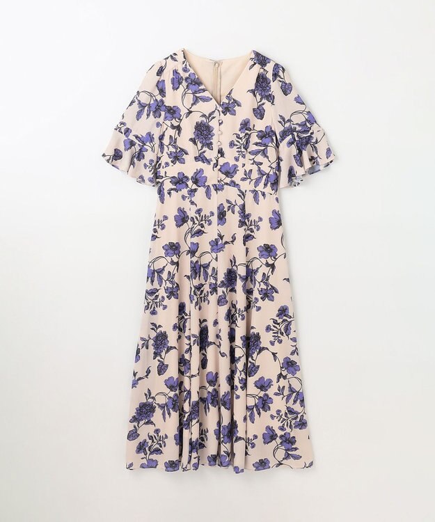GRACE CONTINENTAL フラワープリントフレアワンピース ベージュ