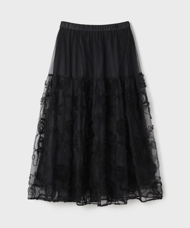 GRACE CONTINENTAL 刺繍チュールスカート ブラック