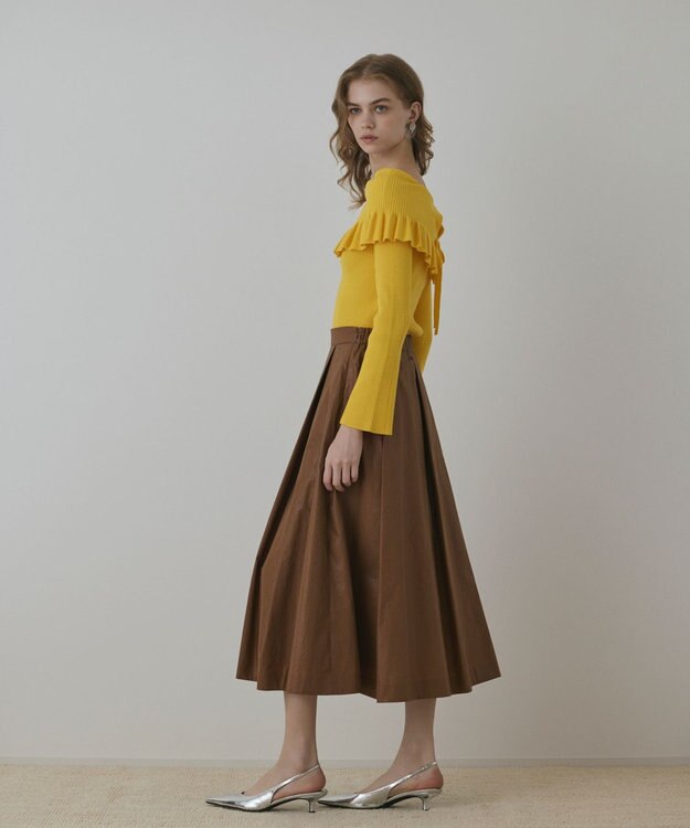 GRACE CONTINENTAL オフショルフリルニットトップ イエロー