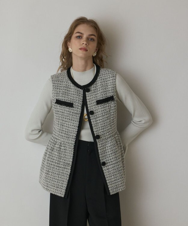 GRACE CONTINENTAL ツイードペプラムベスト ホワイト