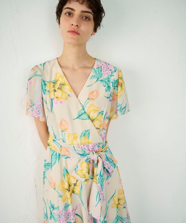 GRACE CONTINENTAL ミモザプリントワンピース ベージュ