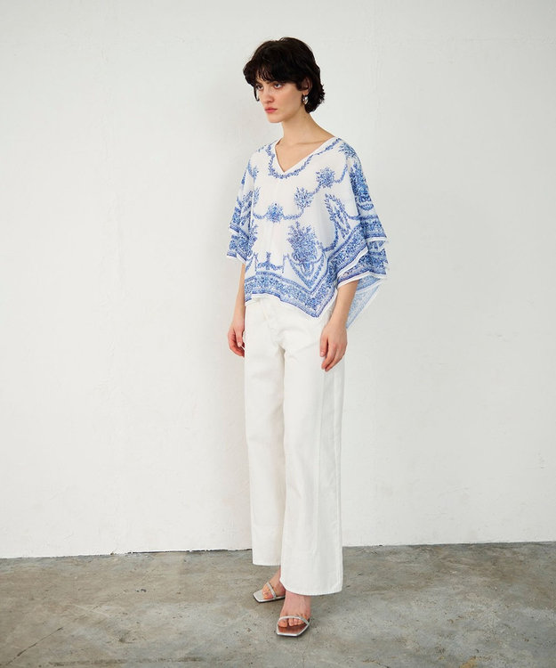 GRACE CONTINENTAL スカーフプリントポンチョトップ キナリ