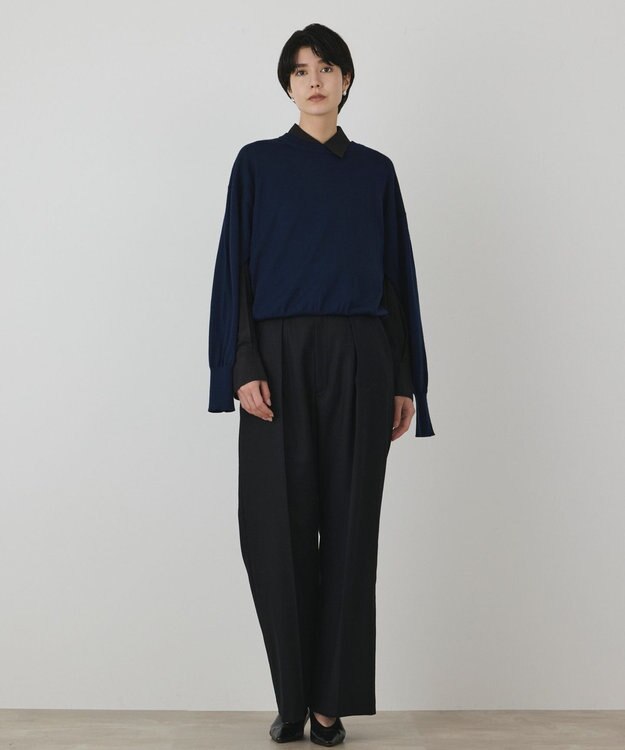 GRACE CONTINENTAL ウールスリットニットトップ ネイビー