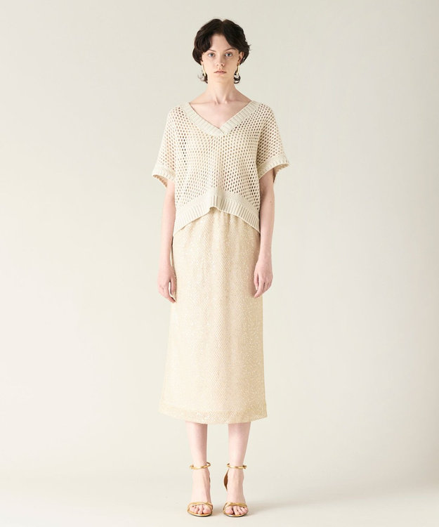 GRACE CONTINENTAL メッシュVネックニットトップ キナリ