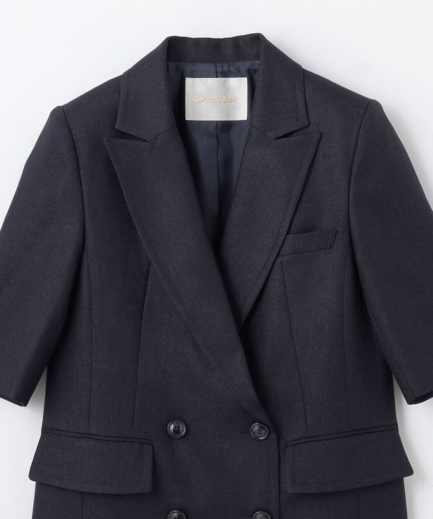 GRACE CONTINENTAL リネンタッチハーフスリーブジャケット ネイビー