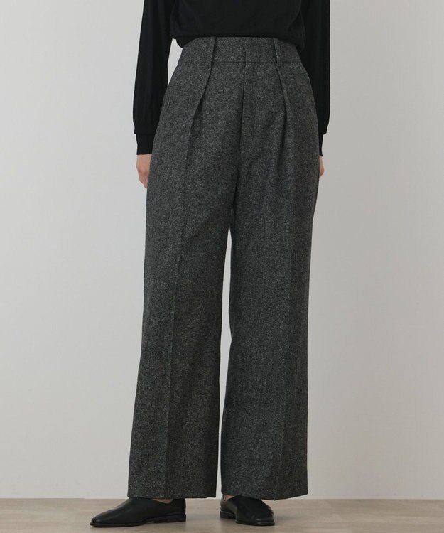 GRACE CONTINENTAL ウールタックワイドパンツ グレー