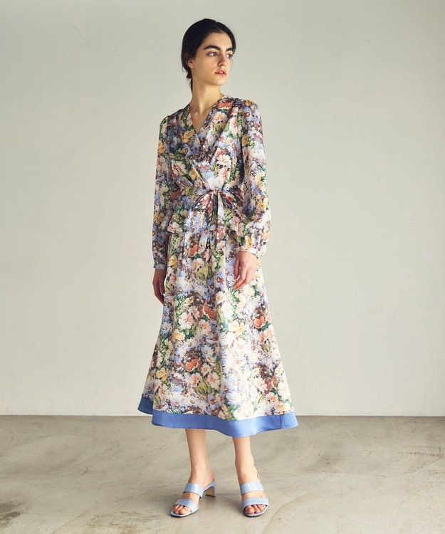 GRACE CONTINENTAL グラデフラワープリントスカート サックス