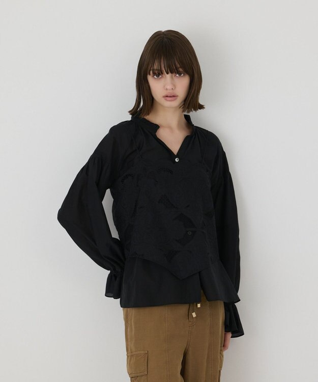 GRACE CONTINENTAL カットワークキャミ付カフタンブラウス ブラック