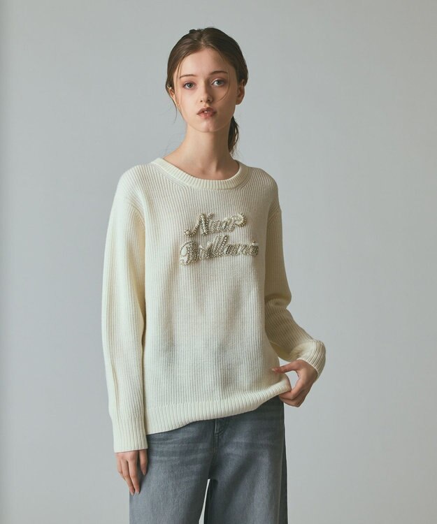 GRACE CONTINENTAL ビジューロゴニットトップ キナリ