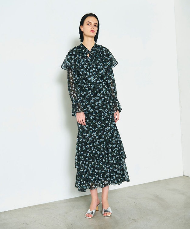 GRACE CONTINENTAL スモールフラワーマーメイドスカート ブラック