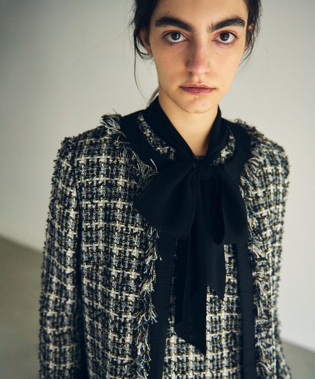 GRACE CONTINENTAL フリンジツイードジャケット ブラック