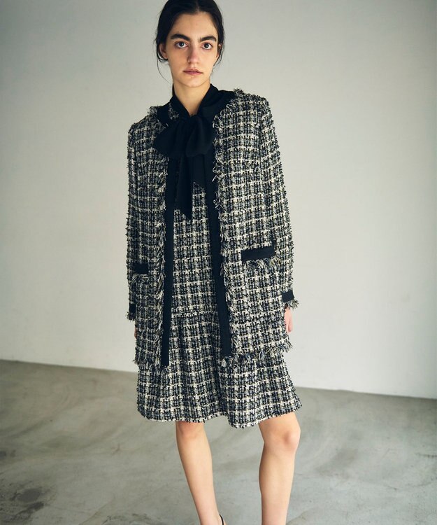 GRACE CONTINENTAL フリンジツイードジャケット ブラック