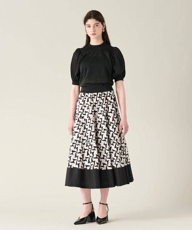 GRACE CONTINENTAL ラメシアーパフニットトップ ブラック