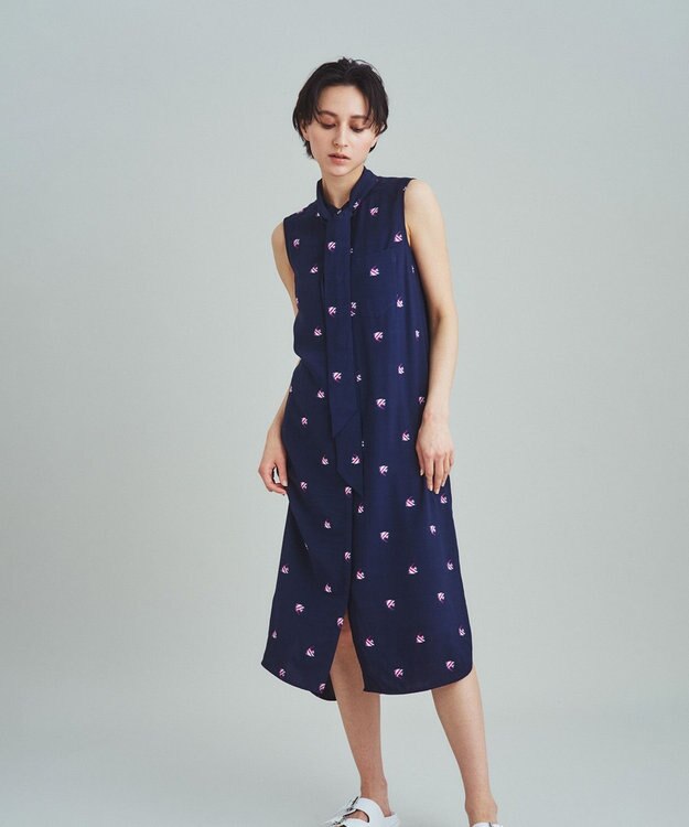 GRACE CONTINENTAL エンゼルフィッシュジャガードワンピース ネイビー