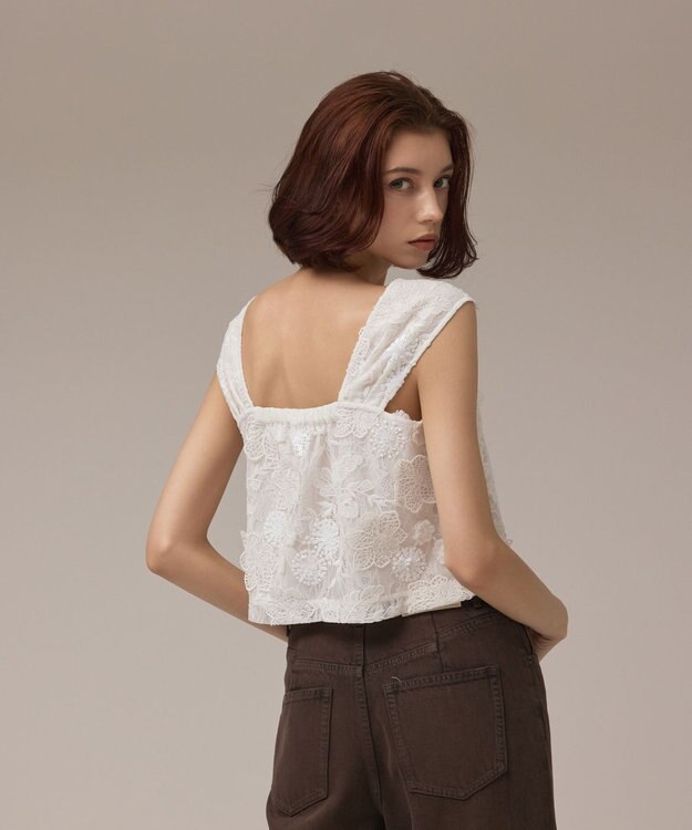 GRACE CONTINENTAL チュール刺繍トップ ホワイト