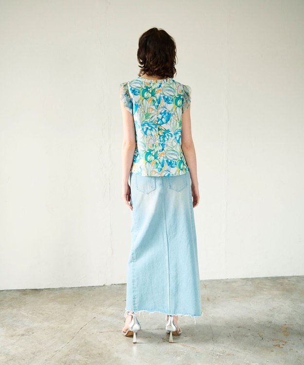 GRACE CONTINENTAL フラワーガーデンプリントトップ ブルー