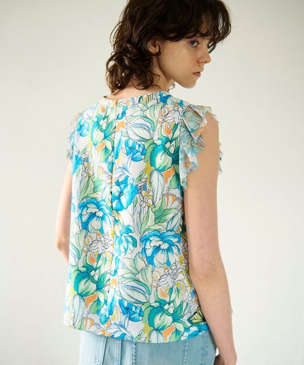 GRACE CONTINENTAL フラワーガーデンプリントトップ ブルー