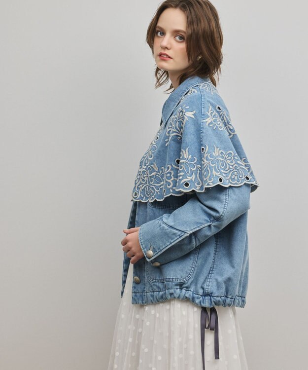 GRACE CONTINENTAL ケープ付カバーオールジャケット サックス