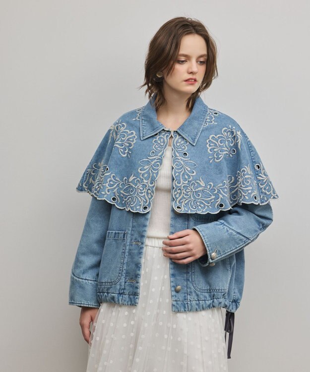 GRACE CONTINENTAL ケープ付カバーオールジャケット サックス