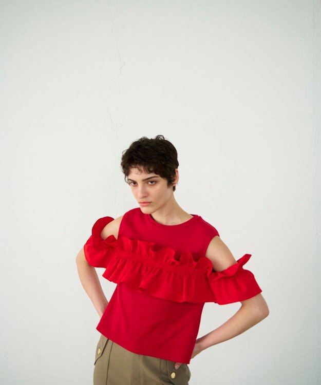 GRACE CONTINENTAL フリルリブカットトップ レッド