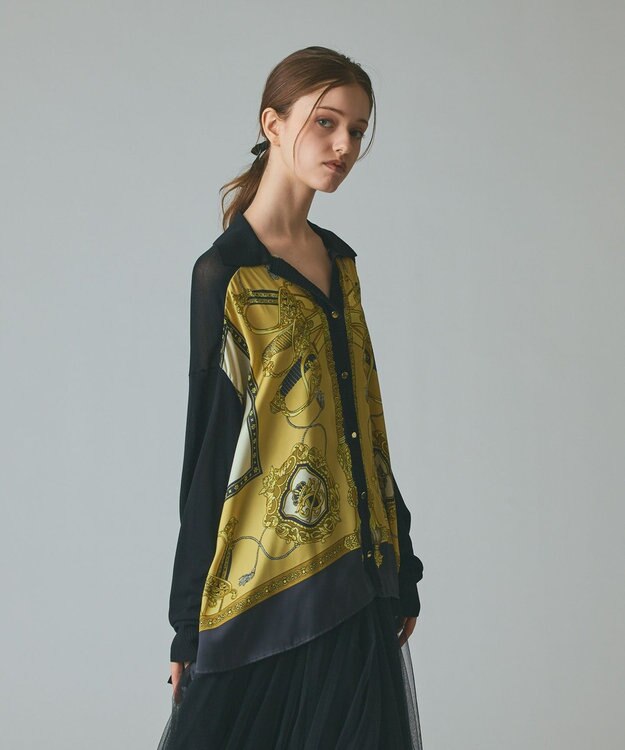 GRACE CONTINENTAL スカーフコンビカーディガン ブラック