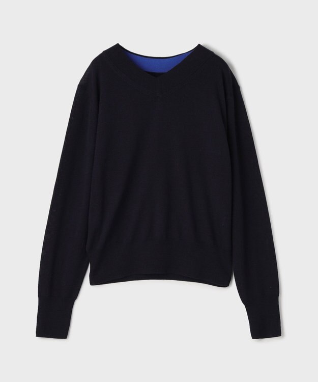 GRACE CONTINENTAL バイカラーウールニットトップ レッド