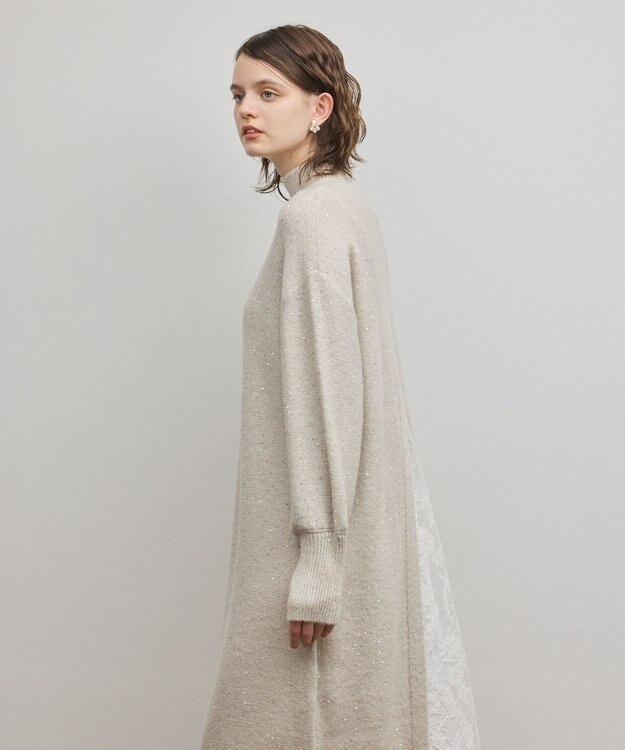 GRACE CONTINENTAL スパンコールニットワンピース ホワイト