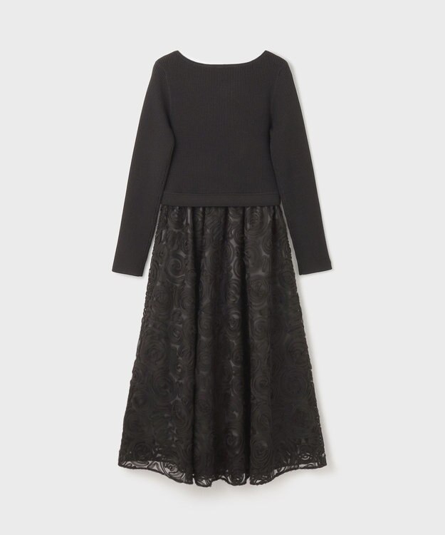 GRACE CONTINENTAL テープ刺繍ニットワンピース ブラック