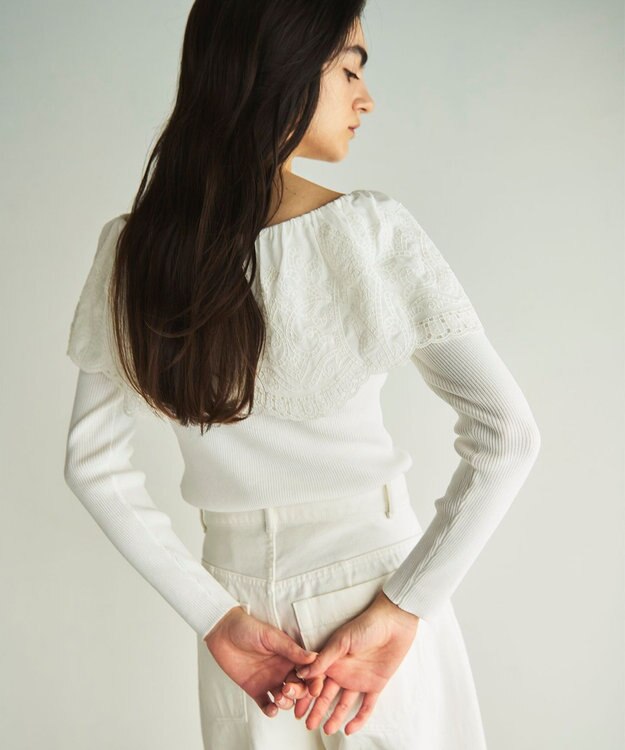 GRACE CONTINENTAL カットワークリブニットトップ ホワイト