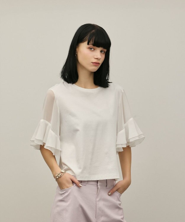 GRACE CONTINENTAL シフォンスリーブカットトップ ホワイト