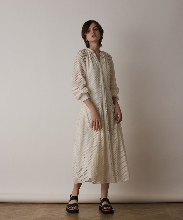 GRACE CONTINENTAL メッシュレースカフタンワンピース ホワイト