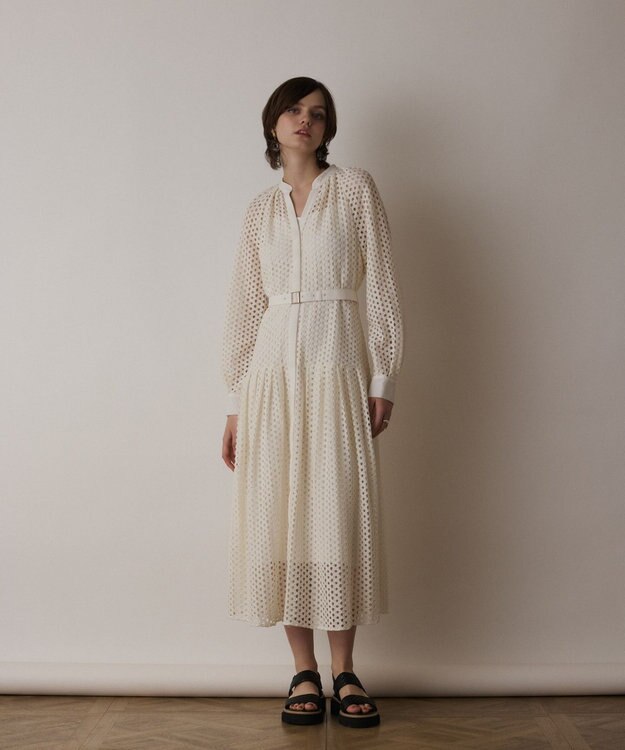 GRACE CONTINENTAL メッシュレースカフタンワンピース ホワイト