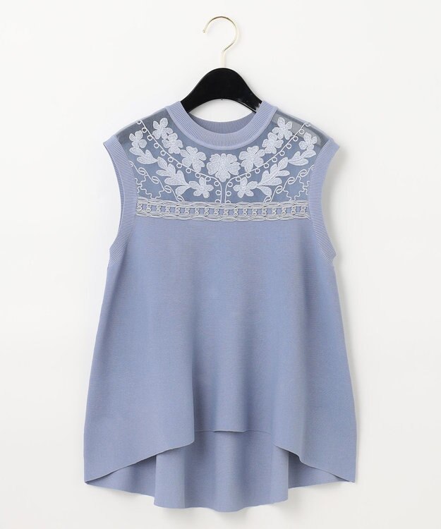 GRACE CONTINENTAL フラワーコードニットトップ ブルー