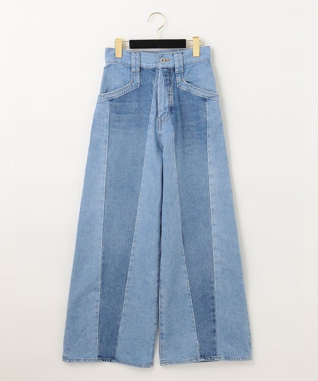 GRACE CONTINENTAL 切替ワイドデニムパンツ サックス