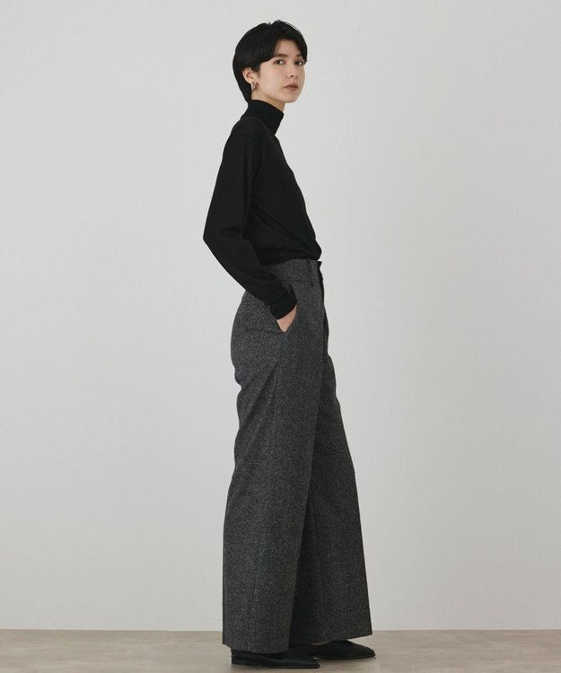GRACE CONTINENTAL ウールタックワイドパンツ グレー