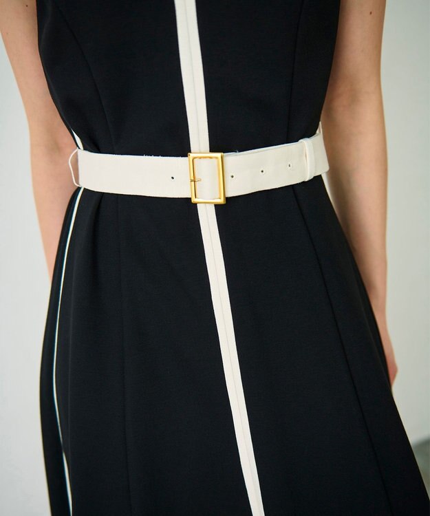 GRACE CONTINENTAL 配色ポンチフレアワンピース ブラック