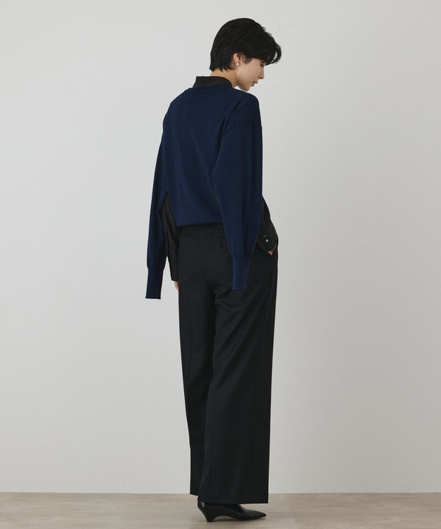 GRACE CONTINENTAL ウールスリットニットトップ ネイビー