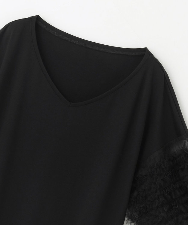 GRACE CONTINENTAL チュールフリルスリーブトップ ブラック