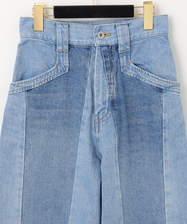 GRACE CONTINENTAL 切替ワイドデニムパンツ サックス