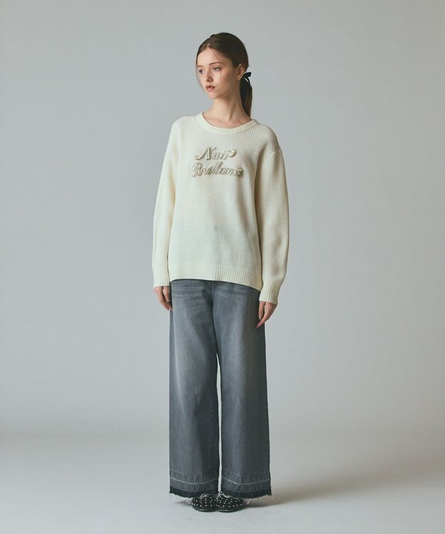 GRACE CONTINENTAL ビジューロゴニットトップ キナリ