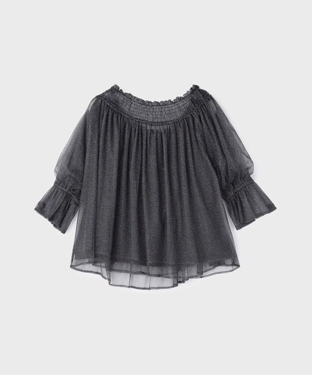 GRACE CONTINENTAL チュールシャーリングトップ ネイビー