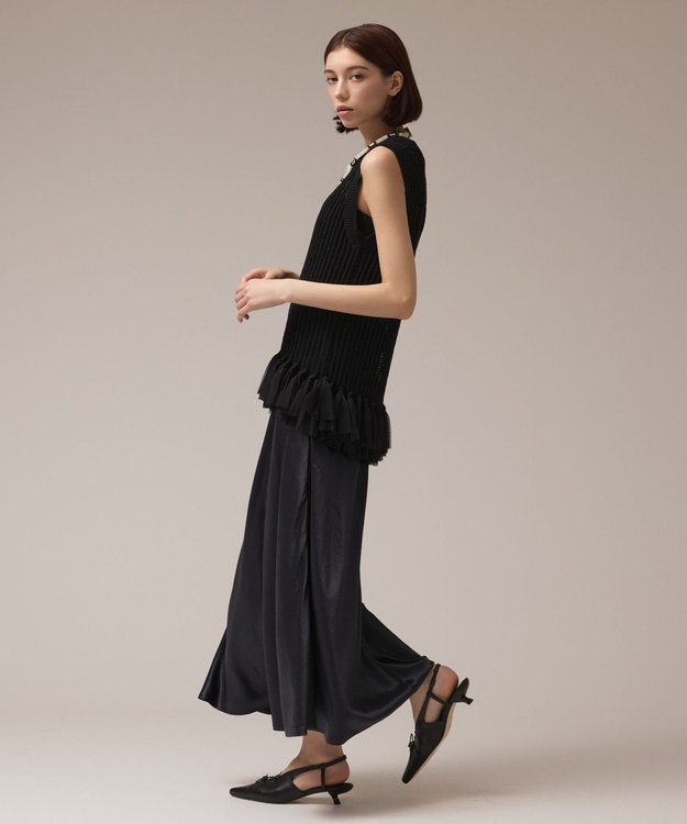 GRACE CONTINENTAL サテンバイアススカート ネイビー