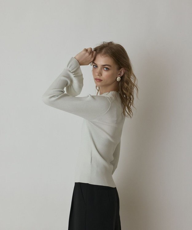 GRACE CONTINENTAL ラメリブニットトップ ホワイト