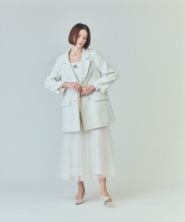 GRACE CONTINENTAL ツイードテーラードコート ホワイト