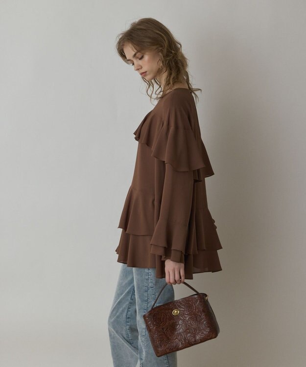 GRACE CONTINENTAL シフォンフリルブラウス ブラウン